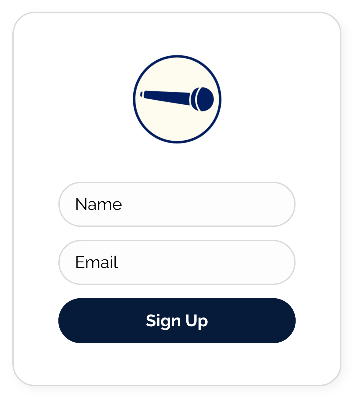 Sign-up screen for the Audience Whisperer tool with name and email fields and a Sign Up button.
